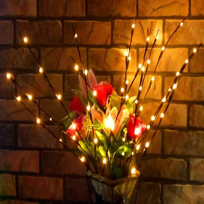 MENCH Branch Lights,6 Pcs Twig Light USB&Battery Powered 8 Flashing Modes by Remote Control.Branch Lights for Indoor and Outdoor, Light Up Decorations for Halloween Day and Christmas,Warm White