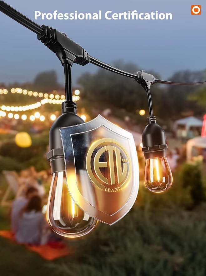 String Lights, 72 FT Warm White Shatterproof LED Edison Bulbs