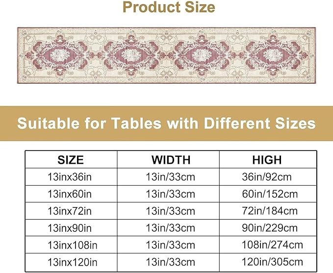 Boho Bohemia Table Runner, Vintage Blue Gold Retro Flower Rustic Country Floral Printed Pattern for Home Kitchen Table Decor Dining Coffee Room Garden Party Wedding Decor 13x72in