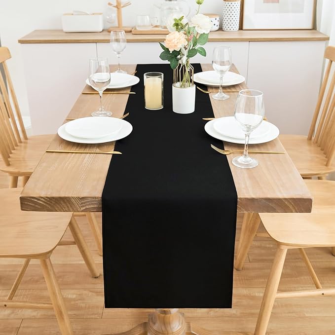 2 Pack Black Table Runner 12 x 72 Inch Solid Color Farmhouse Runners Coffee Table Dresser for Daily Party Home Decoration