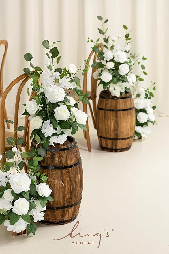 Artificial Flower Arrangements 4 Pack, 17.5 Inch White and Sage Wedding Decor
