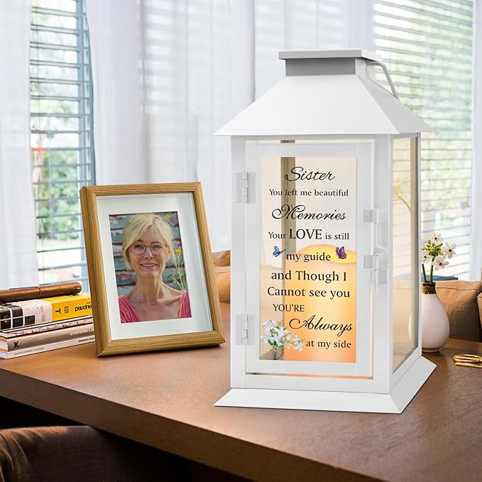 Decorative Candle Lantern, Metal and Glass with Battery LED Light, 14.2 Inch