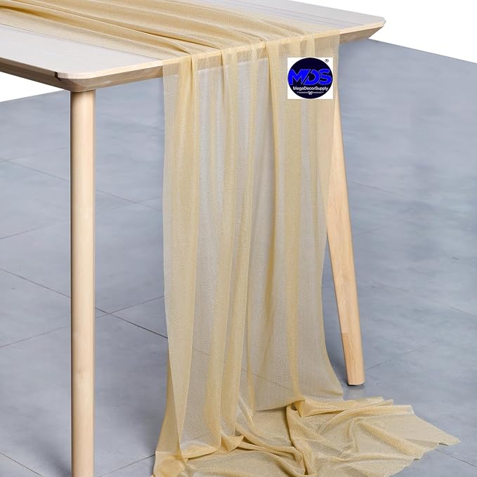 MDS Halloween Chiffon Table Runner - 25 Pack, 29 x 170 Inches, 14ft Each - Sheer Spooky Table Runners for Haunted House Parties, Trick-or-Treat Tables, Witchy Décor, Wedding & Events - Champagne Gold