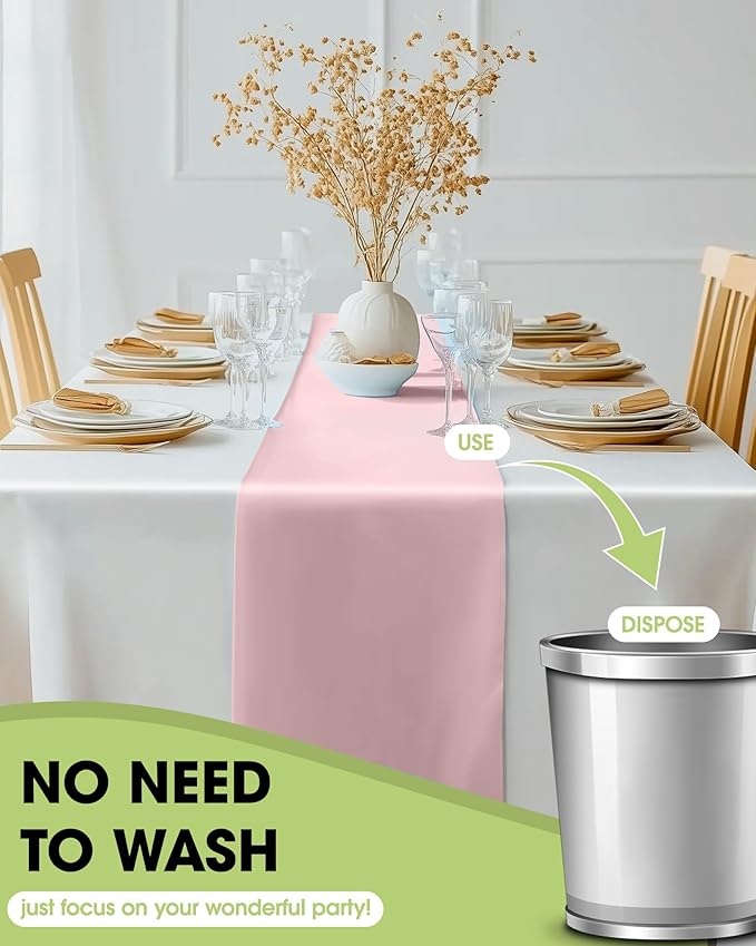 Pureegg Dusty Pink Plastic Table Runners - 20 Pack, 14'' x 108'', Water Resistant & Disposable Centerpiece Decorations for Table Cloth, Wedding, Birthday, Holiday, Baby Shower, Party, Home Decor