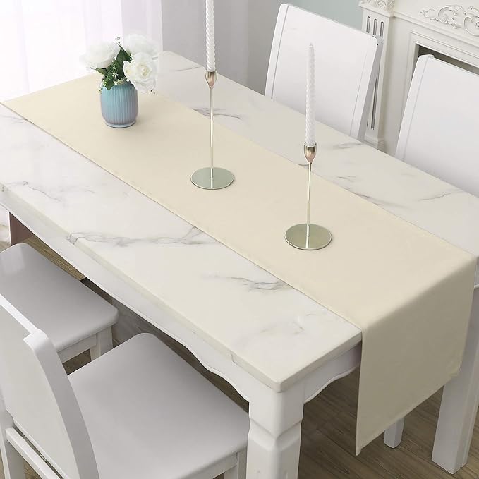 DUALIFE 2 Pack Table Runner 14 x 72 Inch Long Table Cloth Table Runners for Wedding Engagement Banquet Graduations Birthday Party Decorations Cream Beige
