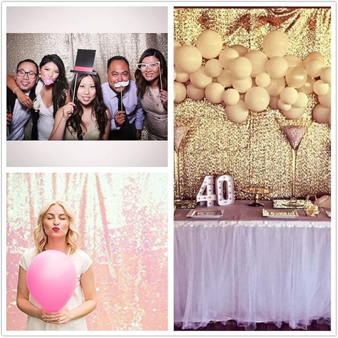 Sequin Backdrop Curtain in Light Gold, 6 x 7 Ft for Weddings and Events