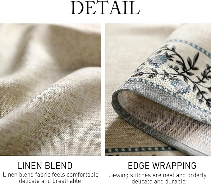 Square Tablecloth 67 x 67 Inch Linen Polyester Blend, Floral Design
