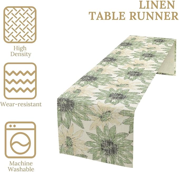 Chrysanthemum Vintage Floral Table Runner, Elegant Yellow Sunflower Spring Summer Elegant Pattern Artichokes Flower Table Runner for Party Kitchen Dining Living Room Decor, 13x90 Inch