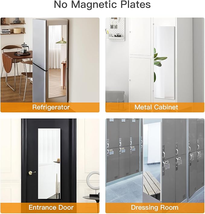 47"x12" Magnetic Mirror Lightweight Full-Length Mirror | Strong Adhesion, Easy Installation | Suitable for Refrigerators, Glass Walls, Wooden Doors, and More | 8.2kg Ultra-Strong Support | White