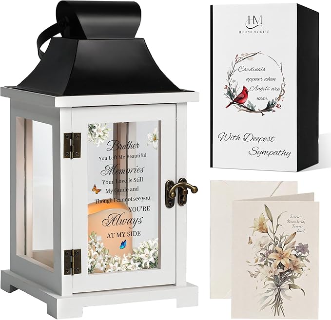 Decorative Candle Lantern with Wood and Iron, Flameless LED Memorial Light
