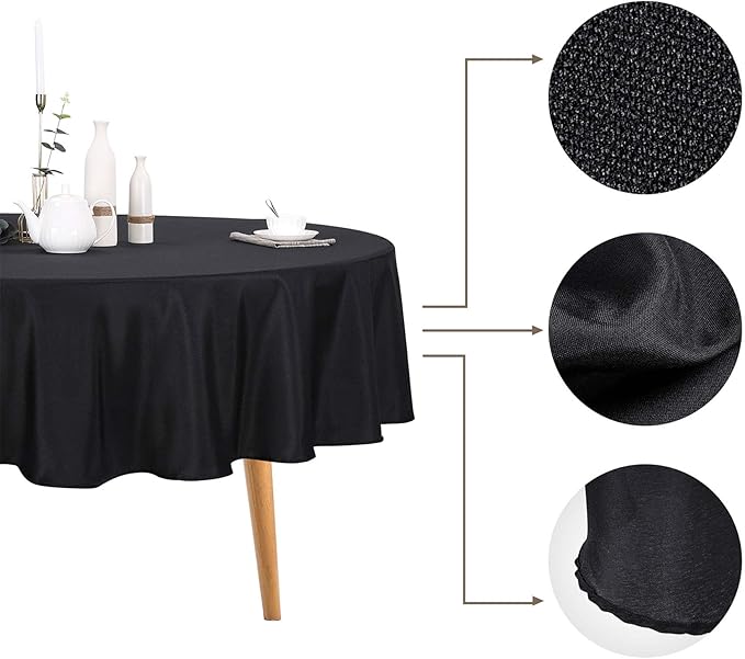 Tablecloths, 120 Inch Round Black Polyester, Pack of 6
