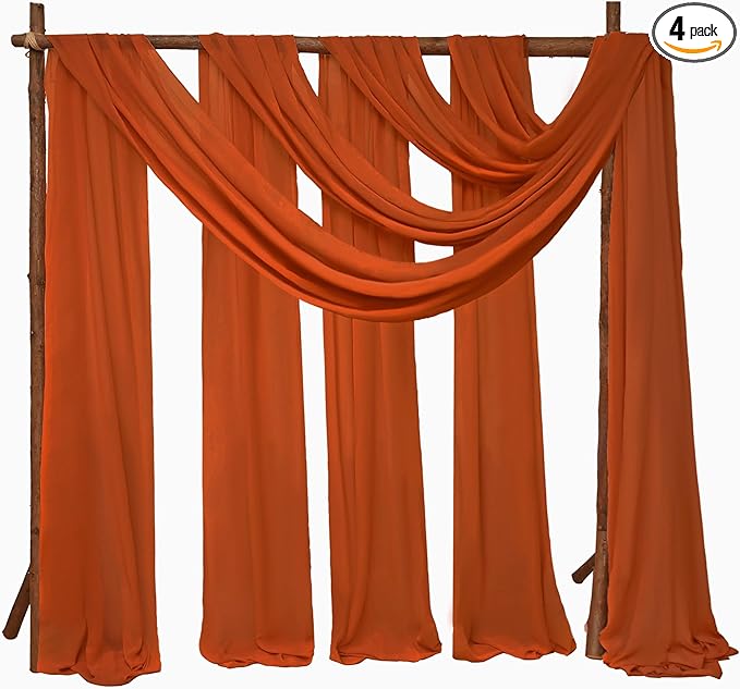 4 Panels Wedding Arch Draping Fabric 28" x20Ft Chiffon Wedding Arch Drapes Chiffon Fabric Drape Sheer Backdrop Curtain for Weddings Party Ceremony Birthday Reception Backdrop Ceiling Décor(Terracotta)