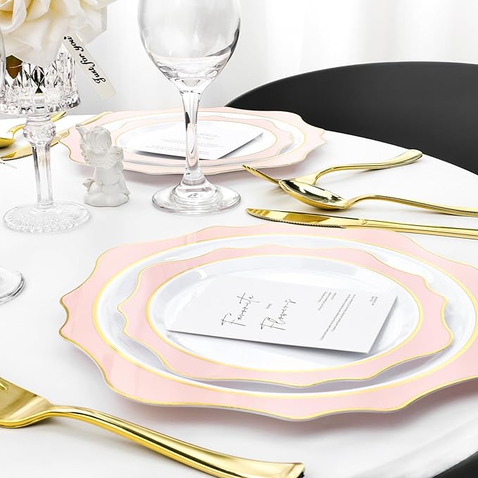 Disposable Plates, Pink Scalloped Plastic, 100 Count