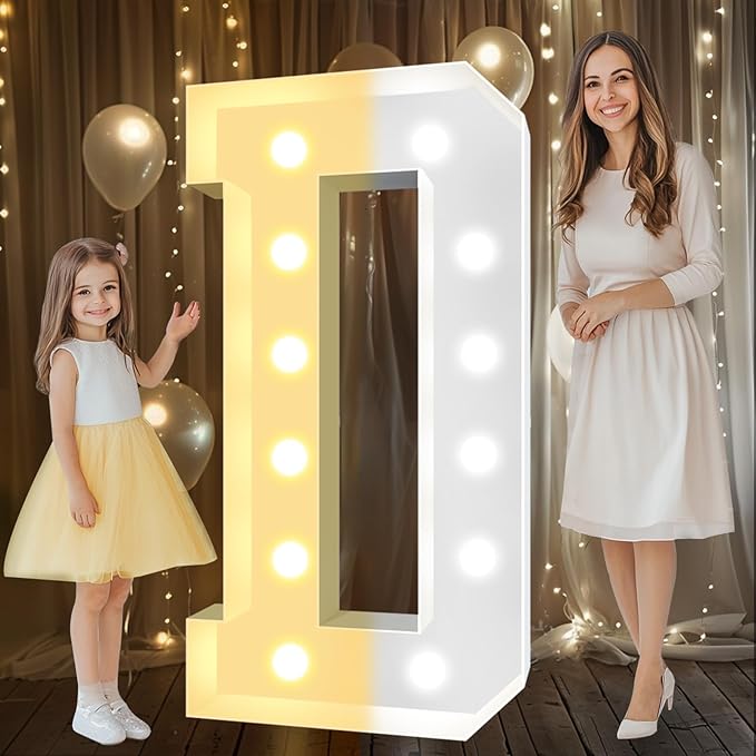 Decorations: Light-Up Letter D, 4 FT Tall, Warm or Cool White LEDs