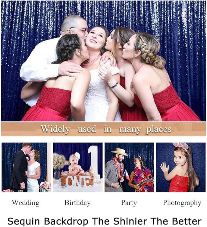 Backgrounds - Navy Sequin Photo Backdrop, 8FT x 10FT, Mesh with Rod Pocket