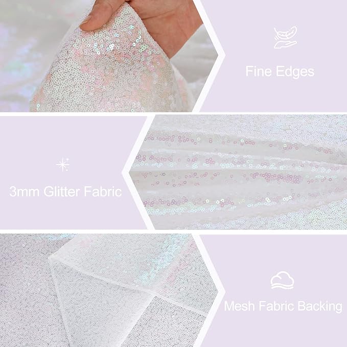 White Iridescent Sequin Table Runners 10 Pieces 12x108 Inches Glitter Table Cover for Wedding Birthday Banquet Party Table Decorations