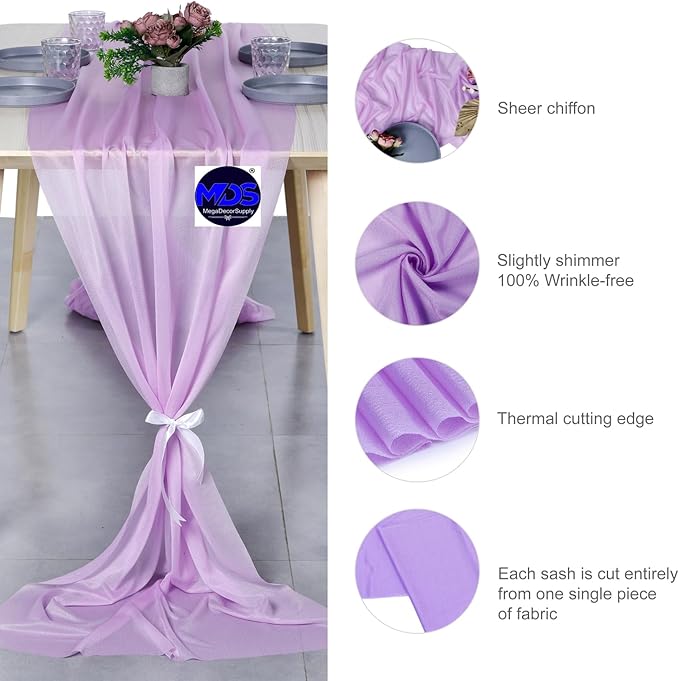 MDS Halloween Chiffon Table Runner - 12 Pack, 29 x 170 Inches, 14ft Each - Sheer Spooky Table Runners for Haunted House Parties, Trick-or-Treat Tables, Witchy Décor, Wedding & Events - Orchid