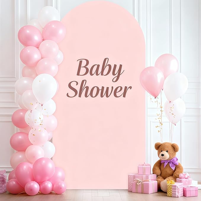 7.2FT Dusty Rose Arch Cover - Polyester Fitted Wedding Arch Stand Covers Round Top Chiara Arch Backdrop Cover for Birthday Party Banquet Photo Background Decoration