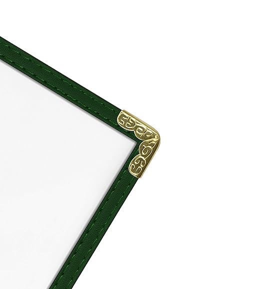 Goodsmart Restaurant Menu Covers – 25 Pack Green 6-View Booklet 5.5" x 8.5", Side-Loading Vinyl & Plastic Menu Holders, Clear Menu Sleeves, Leather-Style Café Covers with Gold Corners
