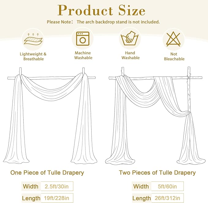 Wedding Arch Draping Fabric Backdrop 1 Panel 30" x 19Ft Burgundy Drapes Curtains for Wedding Reception Sheer Tulle Backdrop Curtain for Ceremony Birthday Party Baby Shower Arbor Ceiling Decorations