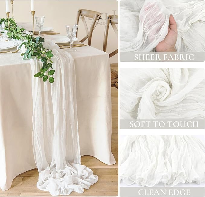 12 Pack White Cheesecloth Table Runner 10ft Gauze Runner Boho Ivory Cheese Cloth Table Runner for Wedding Bridal Shower Baby Shower Boho Table Decoration
