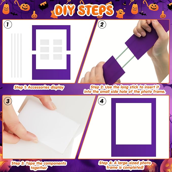 32 x 24 Inch Large Blank DIY Photo Booth Props Picture Frame Party Frame DIY Photo Booth Props Selfie for Birthday, Graduation, Christmas Holiday Party(Purple,Halloween)