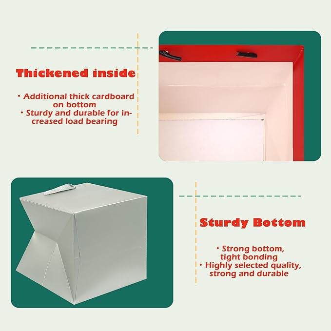 Gift Bags, Silver Laminated Paper with Handle, 10-Inch Square, Pack of 10