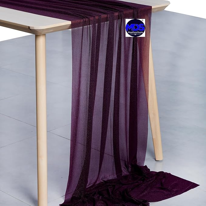 MDS 20 Pack 10ft Chiffon Table Runner 29 x 120 Inches Sheer Wedding Runner Romantic Rustic Table Runner for Wedding Decorations, Birthday Parties, Bridal Shower Party Arch Decor - Eggplant
