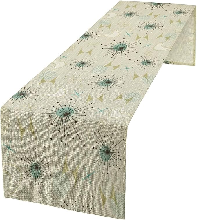 Mid Century Table Runner, Flag Retro Atomic Starburst 1950s Abstract Geometric Space Tabletop Decoration for Home Kitchen Restaurant Table Flag 13x70 Inch