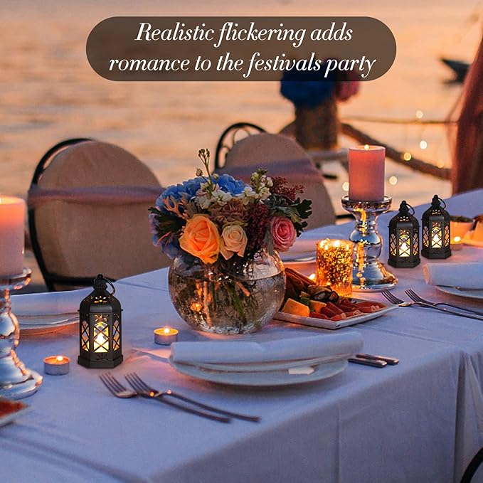 Decorative Candle Lanterns, 8 Pack, 5 Inch, Flickering LED Candles