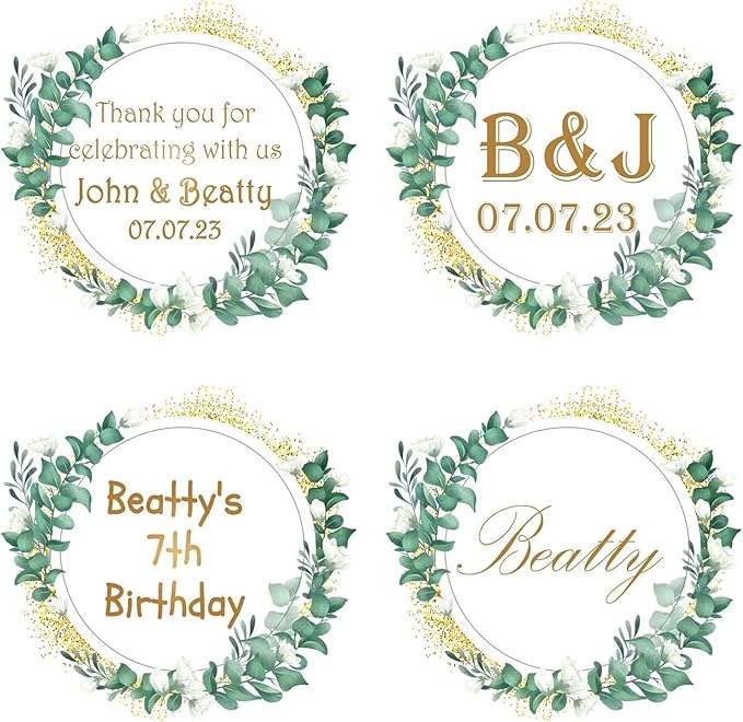 Custom Stickers for Weddings, Birthdays & Businesses - Personalized Labels with Your Logo - Waterproof, Fade and Heat Resistant - Pack of 100-1000 (Wreath V, 2.5 Inch)