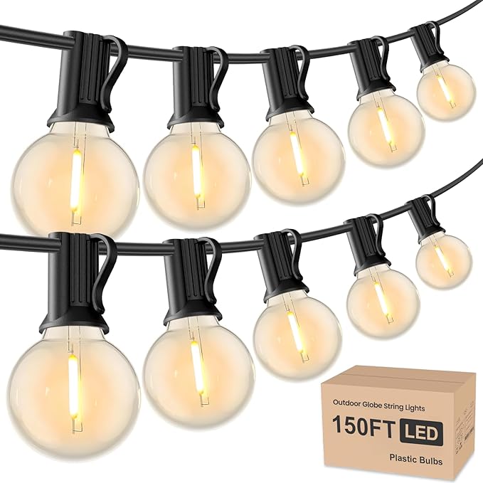 String Lights, 150 FT Black Waterproof Dimmable Patio String Lights