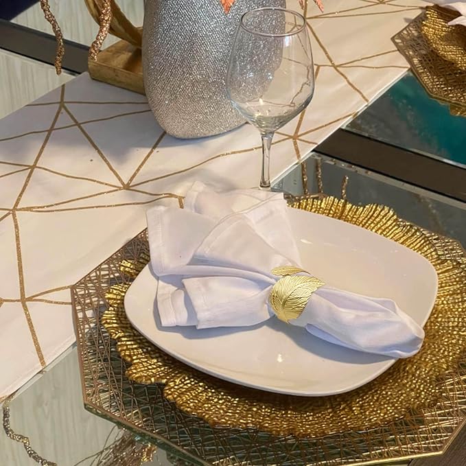 Gold Leaf Napkin Rings Set of 6, Leaves Napkin Rings for Table Setting, Metal Leaf Napkin Holder Rings for Holiday Party,Wedding, Banquet, Formal or Casual Dinning Table Decor (Gold)