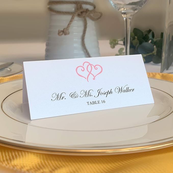 Linked Hearts Place Cards, Pink (Choose Color), Set of 60, Pre-cut and Scored - Wedding, Party, Dinner, and Special Events - Made in the USA
