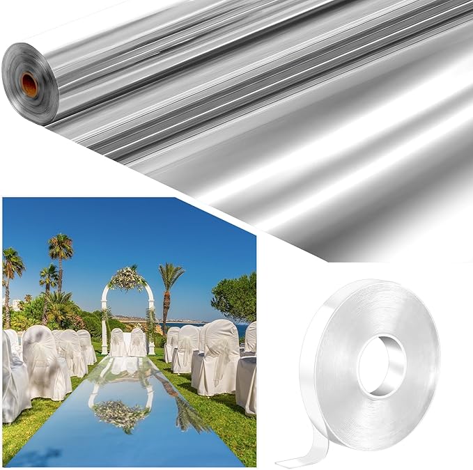 Aisle Runner, 98.4 ft Silver Reflective Double-Sided with Adhesive Tape