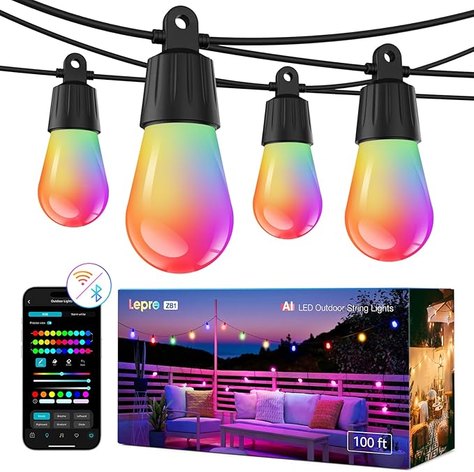 String Lights Outdoor RGBIC Smart LED with App and Voice Control