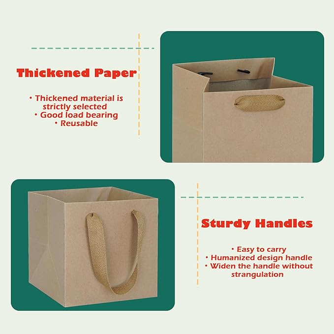 Gift Bags with Handles: Kraft Brown Paper, 10-Pack, 10x10x10 Inch