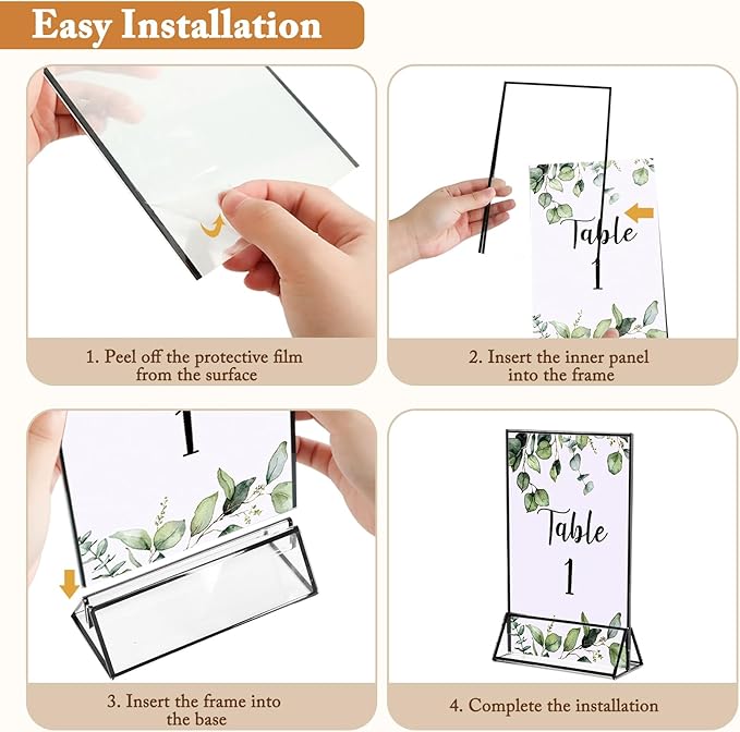 Floroom 6 Pack 5x7 Inch Clear Acrylic Sign Holders, Double-Sided Black Display Stand Picture Frames for Table Numbers, Menus, Flyers, Weddings, and Offices