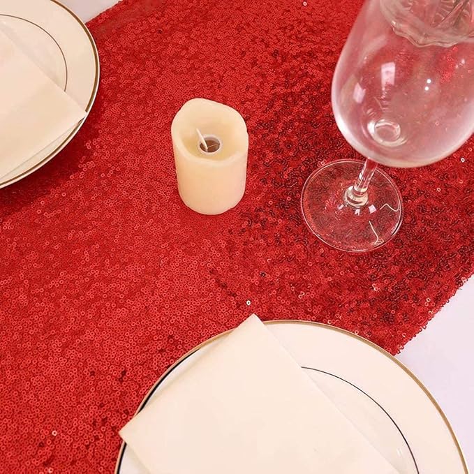 Eternal Beauty Red Table Runner for Wedding, 5PCS-12x108 Sequin Table Runner Decorations for Birthday Parties, Banquets, Graduations,Christmas
