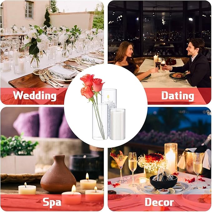 48 Pcs Thin Glass Cylinder Vases 2.5''/3.3'' Diameter 2mm Wall Thickness Clear Flowers Vase Hurricane Floating Candles Holders for Table Centerpieces Wedding Decor (3.3'' X 5.9'',7.9'',9.8'')
