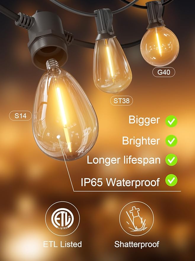 String Lights 150 FT Waterproof LED Warm White for Patio