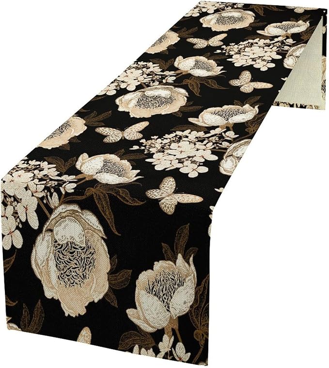 Watercolor Peony Table Runner, Modern Kitchen Dining Room Bohemian Floral Tabletop Decoration for Kitchen Cafe 13x108 Inch
