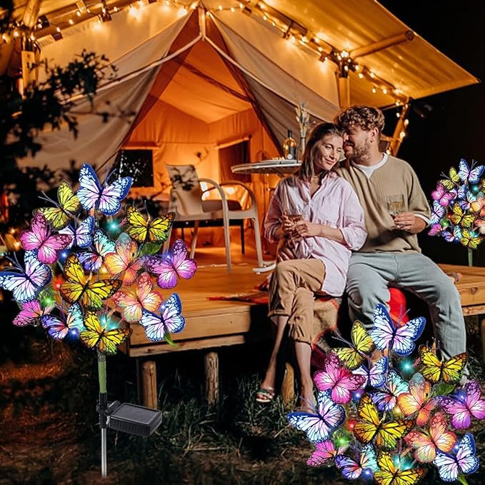 String Lights with Butterfly Solar Stakes, 8 Pack, Multicolor LED