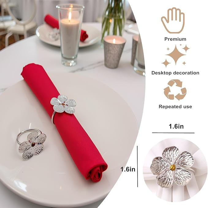Napkin Rings, Silver Metal Floral Design, Set of 50