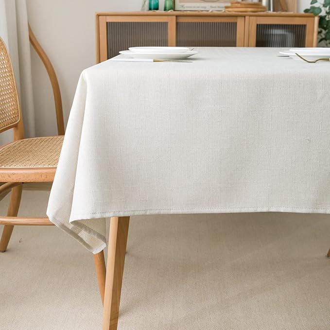 NLMUVW White Linen Tablecloth Rectangle 120 Inch, Dining Table Cloth Water Resistant Farmhouse Long Table Cover for Kitchen Party, 54 x 120 Inch
