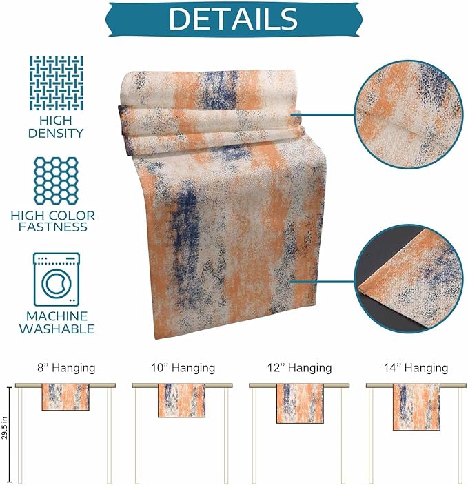 Vintage Oil Painted Cotton Linen Table Runner for Dining Kitchen, Wedding Outdoor Party Tablerunners Decoration, Abstract Modern Orange Minimalist Dresser Scarf Coffee Tablecloth Runners 13x36 Inches