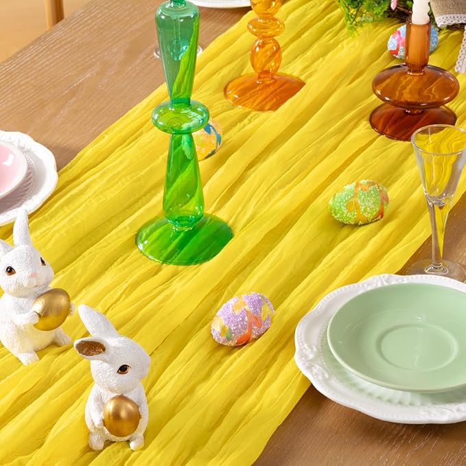 Lemon Yellow Cheesecloth Table Runner 6 Pack Fall Table Runners Boho Gauze 120 Inches Yellow Cheese Cloth Fall Table Decorations for Thanksgiving Wedding Bridal Baby Shower Parties Decor