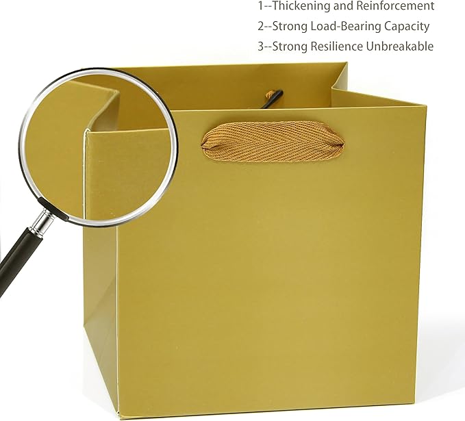 Gold Paper Gift Bag Small Square Bottom Kraft Paper Bags with Handles for Wedding Baby Shower Birthday Party (Gold, 4 x 4 x 4 in, 10 CT)