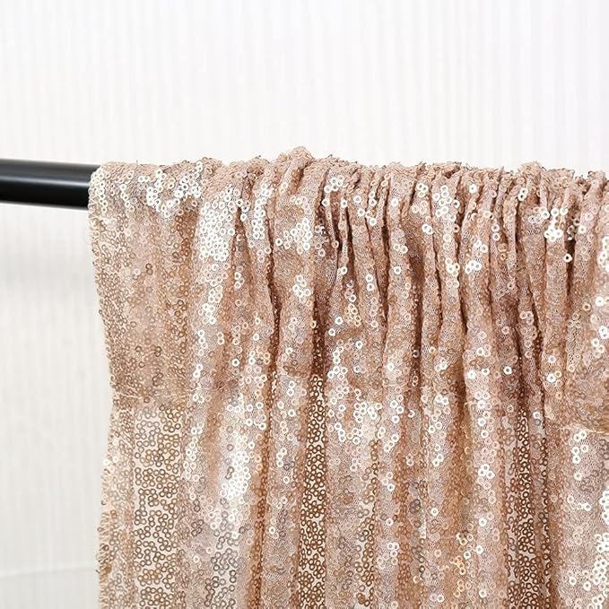Champagne Sequin Backdrop Curtains, 2 Panels Champagne Blush Sequin Backdrop, 2FTx8FT Sequin Curtains for Party Wedding Sequence Backdrop