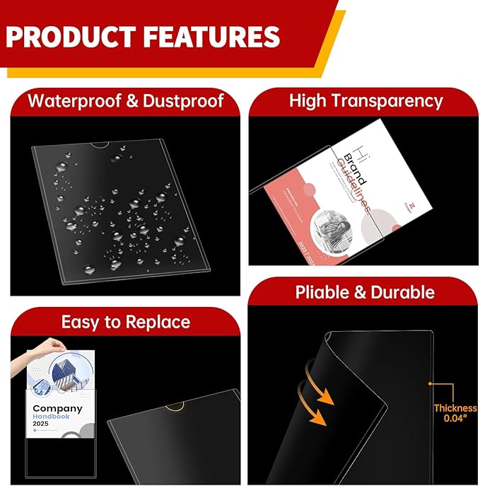 Magnetic Sign Holder 8.5 x 11 - Clear Plastic Frame for Refrigerator, Rigid Paper Holder for Picture Document, Adhesive Frames for Wall Window Door Sign 20 Pack